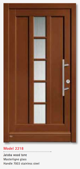 UNILUX Model 2218 Jatoba Tone Frame Door, Masterligne Glass, Premium Handle, Custom Timber Entry Door